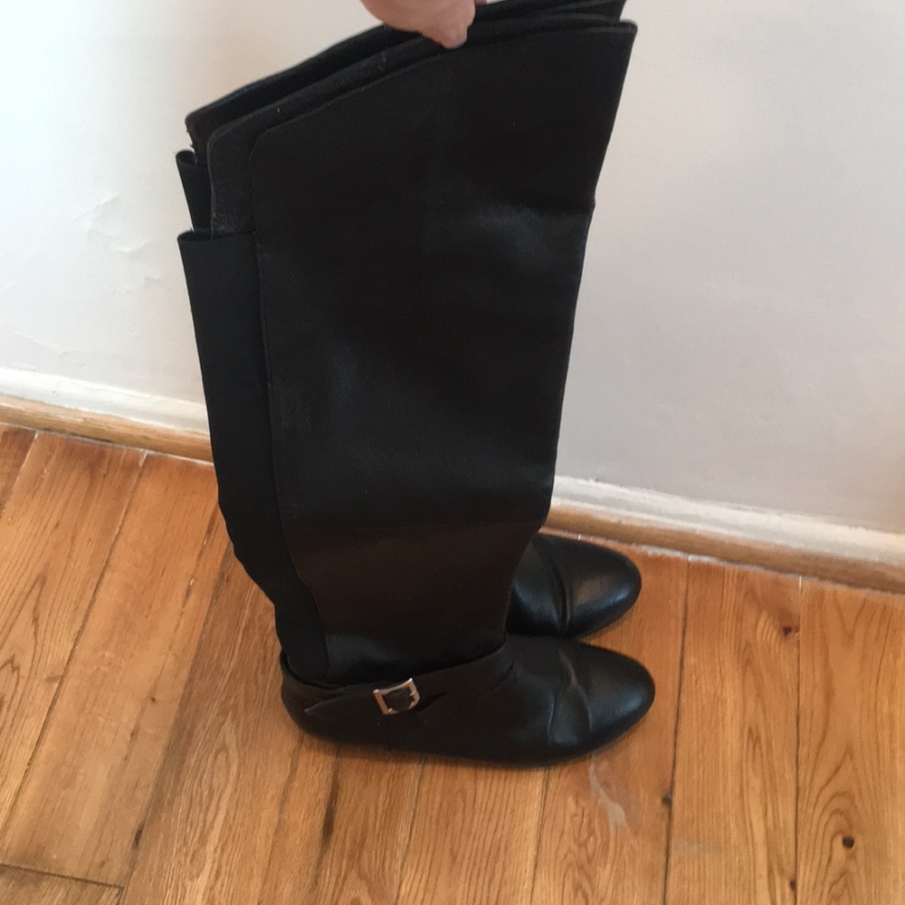 Chinese Laundry Black Leather Over The Knee Boots